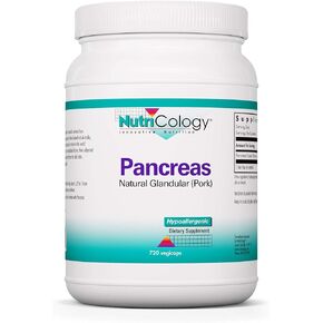 Nutricology Pancreas Dietary Supplement - Digestive Support, Natural Glandur (Pork), Enzymes, Hypoallergenic, Vegetarian Capsules, Gluten Free - 720 Count