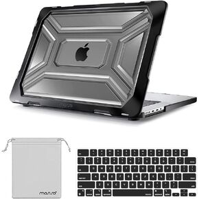 حافظة MOSISO متوافقة مع جهاز MacBook Pro 16 بوصة إصدار 2023 2022 2021 M3 A2991 M2 A2780 M1 A2485 Pro Max Chip، حافظة صلبة من البلاستيك عالي التحمل مع مصد TPU وغطاء لوحة مفاتيح وحقيبة تخزين، أسود