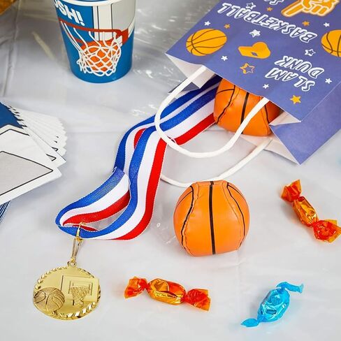Juvale 12 Pack Basketball Medals for Kids and Adults, Team Participation Trophies, Awards, Party Favors, Red, White, and Blue Stripes 15.5" Ribbon (2 in, Metal, Gold) in Saudi Arabia
