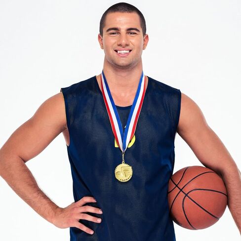 Juvale 12 Pack Basketball Medals for Kids and Adults, Team Participation Trophies, Awards, Party Favors, Red, White, and Blue Stripes 15.5" Ribbon (2 in, Metal, Gold) in Saudi Arabia