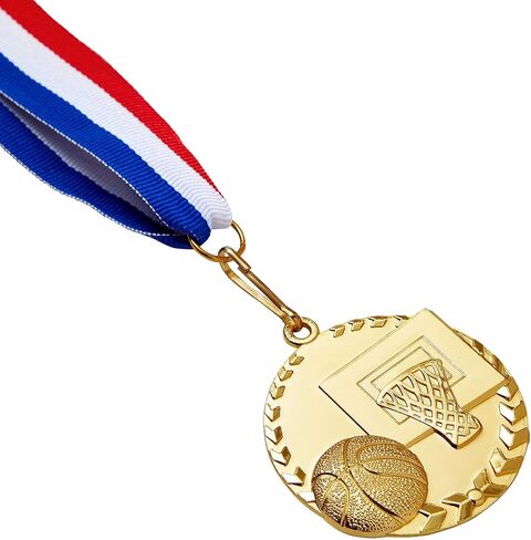 Juvale 12 Pack Basketball Medals for Kids and Adults, Team Participation Trophies, Awards, Party Favors, Red, White, and Blue Stripes 15.5" Ribbon (2 in, Metal, Gold) in Saudi Arabia