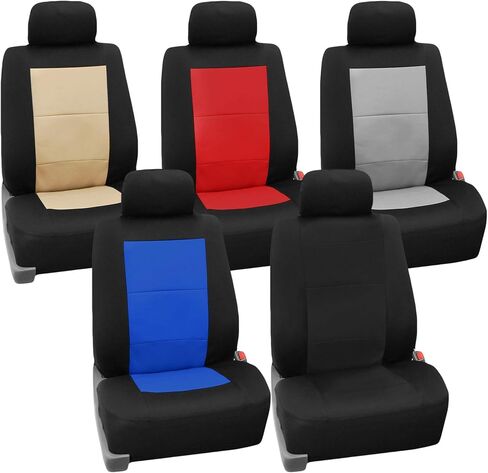 FH Group Car Seat Covers Full Set Black Neoprene - Universal Fit Waterproof Automotive Low Back Front and Solid Back Seat Cover, Washable Seat Cover for SUV, Sedan and Van in Saudi Arabia