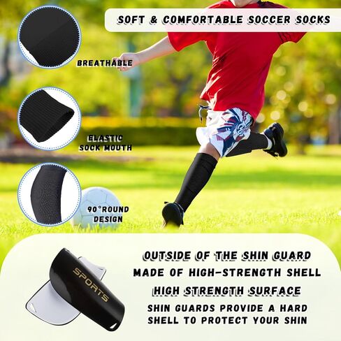 Kids Youth Soccer Shin Guards, Shin Pads and Shin Guard Sleeves for 3-15 Years Old Boys and Girls for Football Games Training, EVA Cushion Protection Reduce Shocks and Injurie (Black) in Saudi Arabia