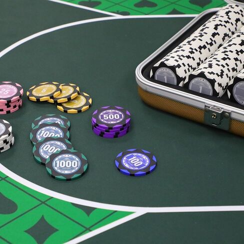 مجموعة بوكر مكونة من 500 قطعة مع 14 جرامًا من رقائق الطين المرقمة، ومجموعات شرائح كازينو تكساس هولدم مع طبقتين من أوراق اللعب البلاستيكية، لألعاب المقامرة في لعبة البلاك جاك in Kuwait