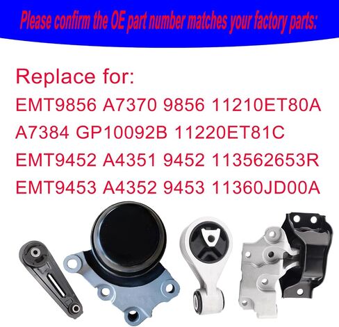 حامل محرك المحرك وحامل Trans Mount متوافق مع Nissan 2008-2013 Nissan Rogue 2.5L 2014-2015 Rogue Select 2.5L FWD 2007-2012 Sentra 2.5L CVT بديل لـ A7370 A7384 A4351 A4352 in Saudi Arabia