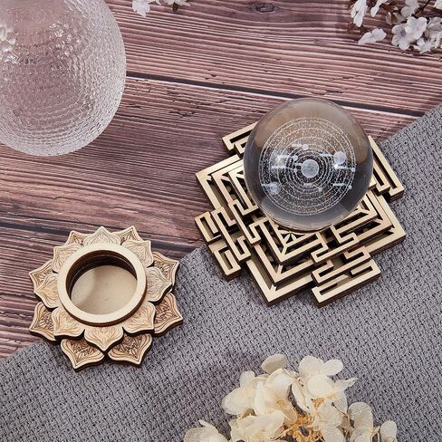 GORGECRAFT 4" Metatron's Cube Crystal Sphere Display Stand Wood Crystal Ball Grid Board Wooden Rack Base Holder Wall Decor Sacred Geometry Meditation Chakra Art Yoga Spiritual Gifts(Hexagon) in Saudi Arabia