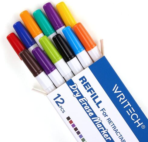 علامات المسح الجاف القابلة للسحب من WRITECH: رأس رفيع، ألوان متنوعة، رائحة منخفضة، مجموعة متعددة الألوان للأطفال والبالغين، قابلة لإعادة الملء، متعددة الألوان، علامة سبورة بيضاء رفيعة، 12 قطعة، لا تنزف in Saudi Arabia