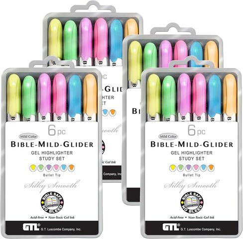 G.T. Luscombe Company, Inc. Bible Mild-Glider Gel Highlighter, Bible Study, No Bleed Solid, No Smearing or Fading, Long Lasting, Translucent Dry Marker, 4 Packs of 6 Assorted Colors in Saudi Arabia