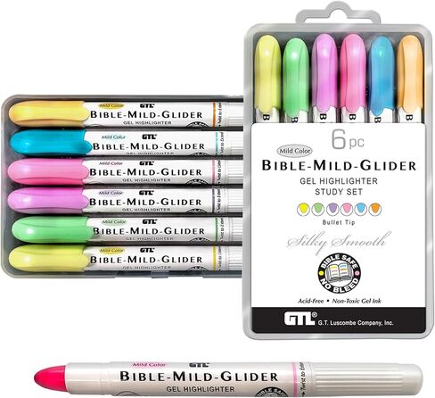 G.T. Luscombe Company, Inc. Bible Mild-Glider Gel Highlighter, Bible Study, No Bleed Solid, No Smearing or Fading, Long Lasting, Translucent Dry Marker, 4 Packs of 6 Assorted Colors in Saudi Arabia