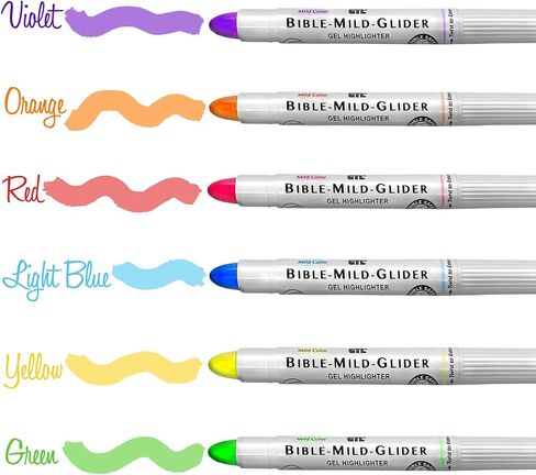 G.T. Luscombe Company, Inc. Bible Mild-Glider Gel Highlighter, Bible Study, No Bleed Solid, No Smearing or Fading, Long Lasting, Translucent Dry Marker, 4 Packs of 6 Assorted Colors in Saudi Arabia