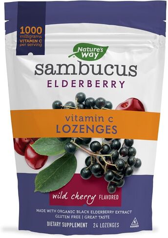 Nature’s Way Sambucus Elderberry Lozenges, 1000 mg Vitamin C Per Serving, Wild Cherry, 24 Count in Saudi Arabia