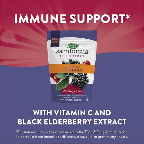 Nature’s Way Sambucus Elderberry Lozenges, 1000 mg Vitamin C Per Serving, Wild Cherry, 24 Count in Saudi Arabia
