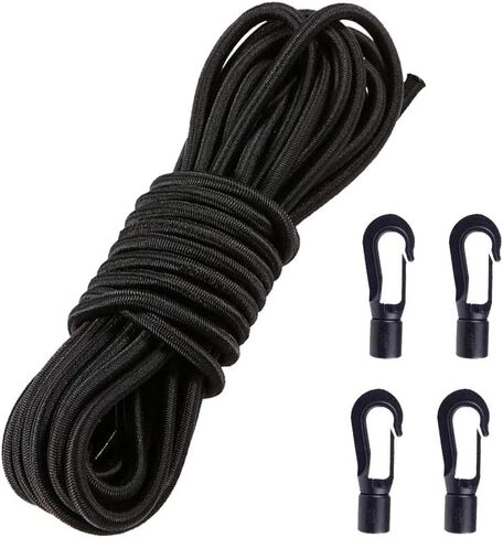 حبل مطاطي مطاطي للصدمات مقاس 1/4 بوصة × 10 بوصات - حبل كاياك مطاطي مع خطاف حبل مطاطي مناسب لملحقات تخييم القوارب وممارسة الرياضة واللياقة البدنية والمتحمسين في الهواء الطلق (حبل 10 أقدام + 4 خطافات) in Kuwait