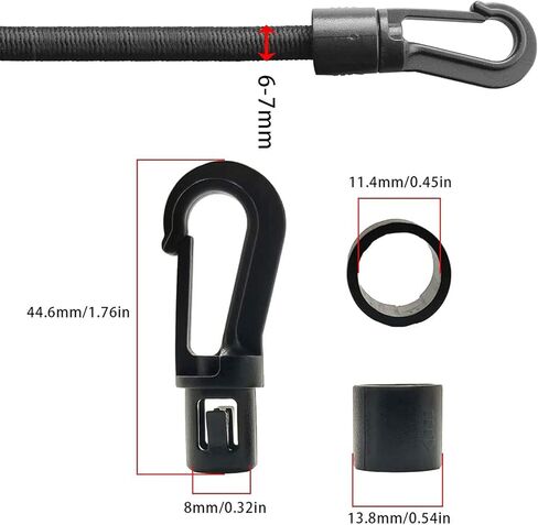 حبل مطاطي مطاطي للصدمات مقاس 1/4 بوصة × 10 بوصات - حبل كاياك مطاطي مع خطاف حبل مطاطي مناسب لملحقات تخييم القوارب وممارسة الرياضة واللياقة البدنية والمتحمسين في الهواء الطلق (حبل 10 أقدام + 4 خطافات) in Kuwait