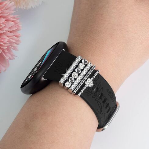 سوار من السيليكون المنقوش والسحر متوافق مع Fitbit Versa 3/ Versa 4/ Sense/Sense 2 للنساء، حزام بديل لأساور المعصم الرياضية الناعمة ذات الأزهار مع حلقات حلقية لسوار Fitbit Versa 3/4 للنساء in Saudi Arabia