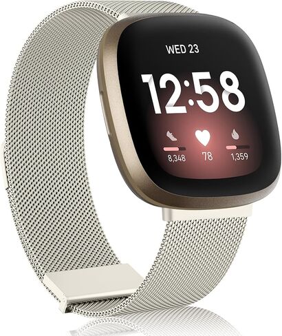 Amzpas Band Compatible with Fitbit Versa 4 & Fitbit Versa 3 Band for Women Men, Adjustable Stainless Steel Mesh Loop Magnetic Replacement Strap for Fitbit Sense 2 / Fitbit Sense Smartwatch in Kuwait