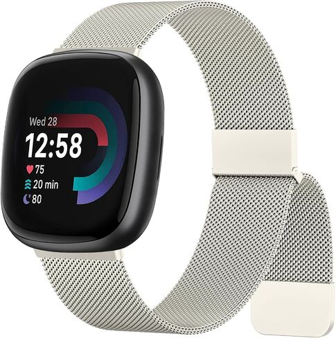 Amzpas Band Compatible with Fitbit Versa 4 & Fitbit Versa 3 Band for Women Men, Adjustable Stainless Steel Mesh Loop Magnetic Replacement Strap for Fitbit Sense 2 / Fitbit Sense Smartwatch in Kuwait