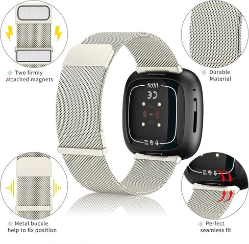 Amzpas Band Compatible with Fitbit Versa 4 & Fitbit Versa 3 Band for Women Men, Adjustable Stainless Steel Mesh Loop Magnetic Replacement Strap for Fitbit Sense 2 / Fitbit Sense Smartwatch in Kuwait