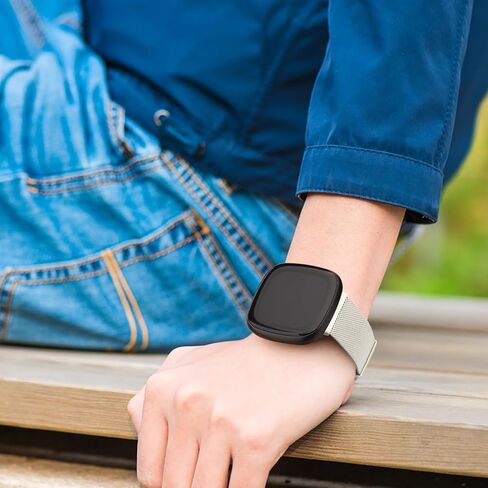 Amzpas Band Compatible with Fitbit Versa 4 & Fitbit Versa 3 Band for Women Men, Adjustable Stainless Steel Mesh Loop Magnetic Replacement Strap for Fitbit Sense 2 / Fitbit Sense Smartwatch in Kuwait