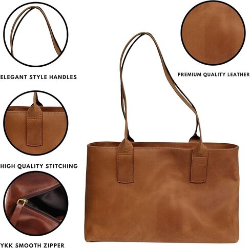 حقيبة يد جلدية لكل شيء للنساء من الجلد الطبيعي للكمبيوتر المحمول وحقيبة كتف للمكتب وحقيبة يد كلاسيكية باللون البني in Kuwait