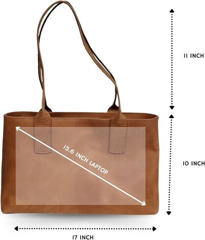 حقيبة يد جلدية لكل شيء للنساء من الجلد الطبيعي للكمبيوتر المحمول وحقيبة كتف للمكتب وحقيبة يد كلاسيكية باللون البني in Kuwait