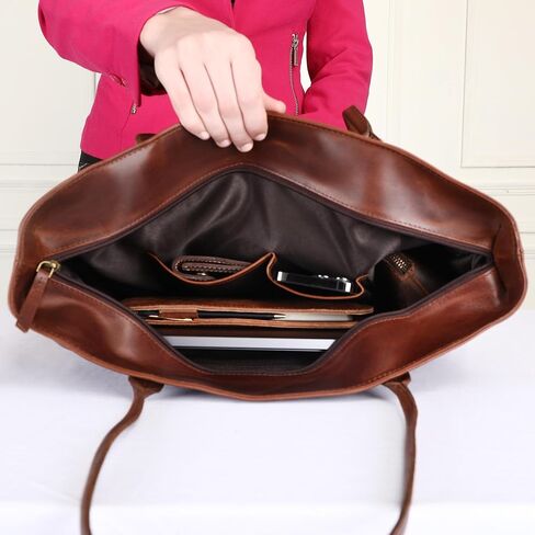 حقيبة يد جلدية لكل شيء للنساء من الجلد الطبيعي للكمبيوتر المحمول وحقيبة كتف للمكتب وحقيبة يد كلاسيكية باللون البني in Kuwait