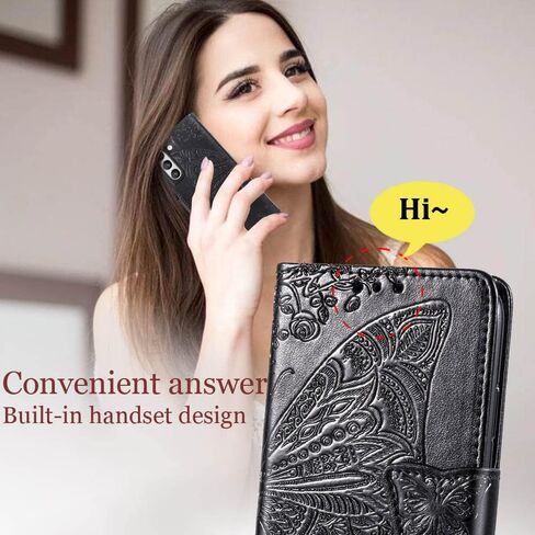 for Galaxy S21 FE 5G Wallet Case,Women Flip Folio Cover with Butterfly Embossed PU Leather Stand Card Holder Magnetic Wrist Strap Phone Case for Samsung Galaxy S21 FE 6.4" (Black) in Kuwait