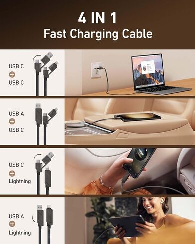 4 in 1 USB C to Lightning Cable 6ft, 60W USB C Fast Charging Cable with Data, iPhone Charger Cord for iPhone 15/14 13 12 11 /Samsung S22 S21 Multi Charging Cable for All USB-C and Lightning Devices in Saudi Arabia