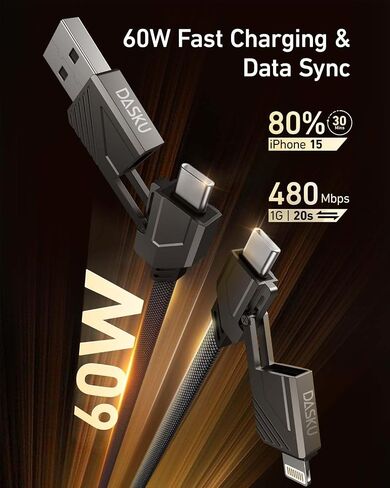 4 in 1 USB C to Lightning Cable 6ft, 60W USB C Fast Charging Cable with Data, iPhone Charger Cord for iPhone 15/14 13 12 11 /Samsung S22 S21 Multi Charging Cable for All USB-C and Lightning Devices in Saudi Arabia