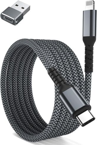 Basesailor USB C to Lightning Car Charger Cable 6.6ft with USB A Adapter,Type C Power PD Fast Charging Cord for Apple iPhone 14 13 12 11 10 Pro Max Mini,CarPlay,SE,i12,i13 Phone,Airpods in Saudi Arabia