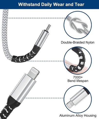 Basesailor USB C to Lightning Car Charger Cable 6.6ft with USB A Adapter,Type C Power PD Fast Charging Cord for Apple iPhone 14 13 12 11 10 Pro Max Mini,CarPlay,SE,i12,i13 Phone,Airpods in Saudi Arabia