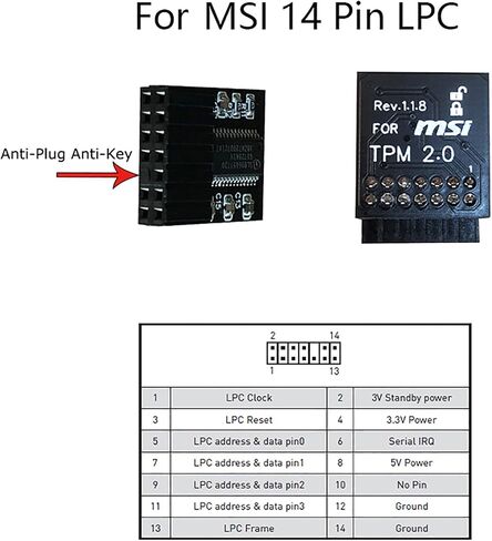 وحدة أمان TPM2.0 14Pin -LPC MSI (14-1) منصة موثوقة لـ MSI MS -4136-4462 in Kuwait