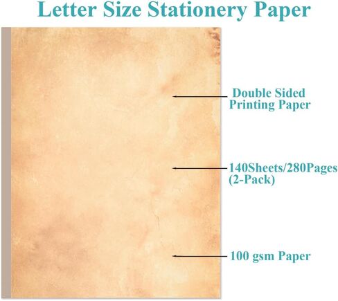 Stationery Writing Paper - 70 Sheets / 140 Pages Vintage Antique Design Printing, Letter Loose Leaf Paper, 11-Disc Discbound Stationery Paper, 8.5" x 11" in Saudi Arabia