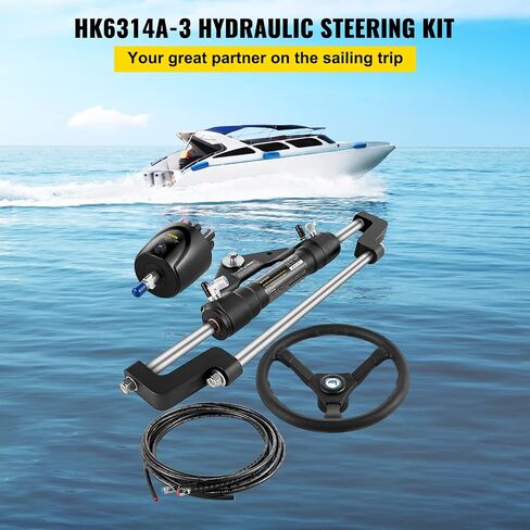 VEVOR Hydraulic Outboard Steering Kit, 300HP Helm Pump, 14 ft Hydraulic Nylon Hose, 13.5" Steering Wheel, Aluminum Alloy Hydraulic Boat Steering System for Center Console, Bass Boats, Flats Boats in Saudi Arabia