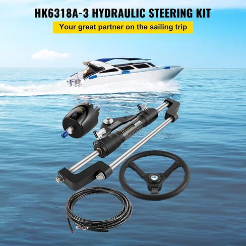 VEVOR Hydraulic Outboard Steering Kit, 300HP Helm Pump, 14 ft Hydraulic Nylon Hose, 13.5" Steering Wheel, Aluminum Alloy Hydraulic Boat Steering System for Center Console, Bass Boats, Flats Boats in Saudi Arabia