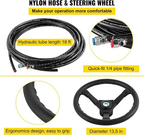 VEVOR Hydraulic Outboard Steering Kit, 300HP Helm Pump, 14 ft Hydraulic Nylon Hose, 13.5" Steering Wheel, Aluminum Alloy Hydraulic Boat Steering System for Center Console, Bass Boats, Flats Boats in Saudi Arabia