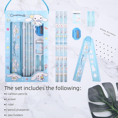 اللوازم المدرسية kawaii - لطيف العودة إلى اللوازم المدرسية للأطفال، الأبيض الكلب أنيمي القرطاسية kawaii مجموعة ثابتة، العودة إلى هدايا المدرسة للطلاب عيد ميلاد المدرسة in Kuwait