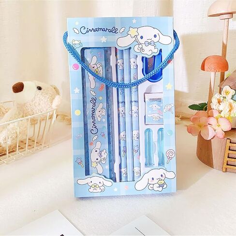 اللوازم المدرسية kawaii - لطيف العودة إلى اللوازم المدرسية للأطفال، الأبيض الكلب أنيمي القرطاسية kawaii مجموعة ثابتة، العودة إلى هدايا المدرسة للطلاب عيد ميلاد المدرسة in Kuwait