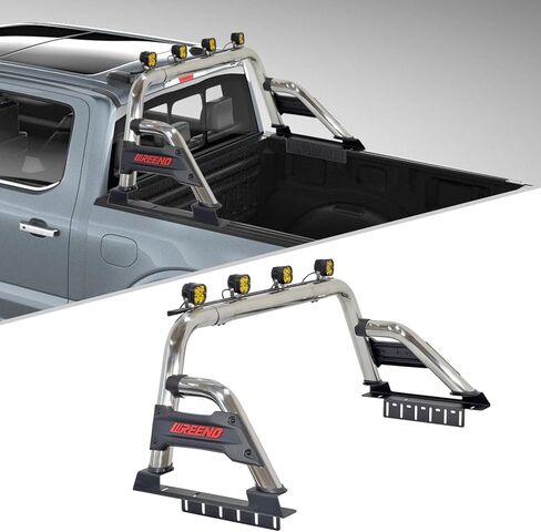 Roll Bar | Adjustable Sport Bar Silver Stainless Steel Compatible with Tacoma | Ford Ranger| Colorado | Canyon | Nissan Frontier | Light Mount | Mid Size Trucks | No Drilling, 1502-B02019SS in Kuwait