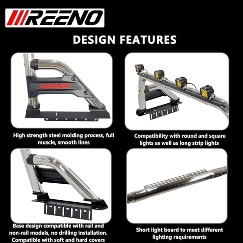 Roll Bar | Adjustable Sport Bar Silver Stainless Steel Compatible with Tacoma | Ford Ranger| Colorado | Canyon | Nissan Frontier | Light Mount | Mid Size Trucks | No Drilling, 1502-B02019SS in Kuwait