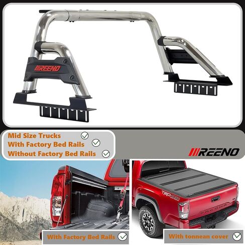 Roll Bar | Adjustable Sport Bar Silver Stainless Steel Compatible with Tacoma | Ford Ranger| Colorado | Canyon | Nissan Frontier | Light Mount | Mid Size Trucks | No Drilling, 1502-B02019SS in Kuwait
