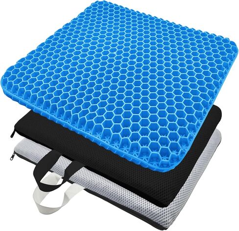 وسادة مقعد وسادة جل وسائد كرسي المكتب وسادة مقعد السيارة وسادة كرسي مزدوجة سميكة لتخفيف آلام الظهر وعظم الذنب وسادة مقعد هلامية لمقعد البيض الطويل لتخفيف الضغط على الكرسي المتحرك باللون الأزرق in Kuwait