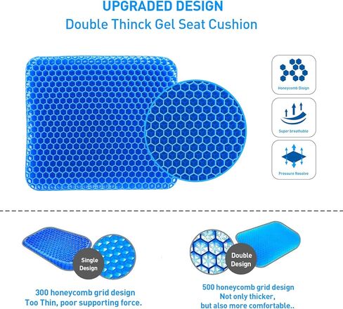 وسادة مقعد وسادة جل وسائد كرسي المكتب وسادة مقعد السيارة وسادة كرسي مزدوجة سميكة لتخفيف آلام الظهر وعظم الذنب وسادة مقعد هلامية لمقعد البيض الطويل لتخفيف الضغط على الكرسي المتحرك باللون الأزرق in Kuwait