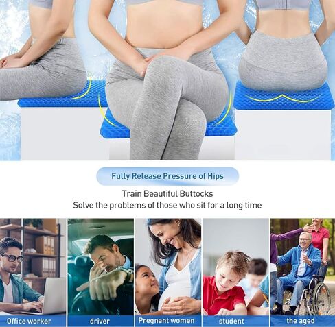 وسادة مقعد وسادة جل وسائد كرسي المكتب وسادة مقعد السيارة وسادة كرسي مزدوجة سميكة لتخفيف آلام الظهر وعظم الذنب وسادة مقعد هلامية لمقعد البيض الطويل لتخفيف الضغط على الكرسي المتحرك باللون الأزرق in Kuwait