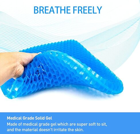 وسادة مقعد وسادة جل وسائد كرسي المكتب وسادة مقعد السيارة وسادة كرسي مزدوجة سميكة لتخفيف آلام الظهر وعظم الذنب وسادة مقعد هلامية لمقعد البيض الطويل لتخفيف الضغط على الكرسي المتحرك باللون الأزرق in Kuwait