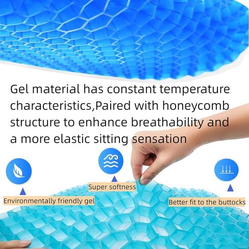 وسادة مقعد جل للجلوس الطويل (ناعمة ومسامية) لوسائد الكراسي المتحركة، وسادة مقعد السيارة والشاحنة، وسادة كرسي لكراسي المكتب (وسادة زرقاء واحدة + غطاء قماش مضاد للانزلاق) in Kuwait