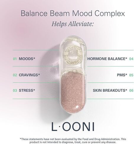 LOONI Balance Beam Mood Complex Supplement | PMS Relief with Ashwagandha, Vitamin B12, Omega-6, Zinc, Nootropics and Minerals | Helps Support Stress, Hormone Balance and Cravings | 60 Vegan Capsules in Saudi Arabia