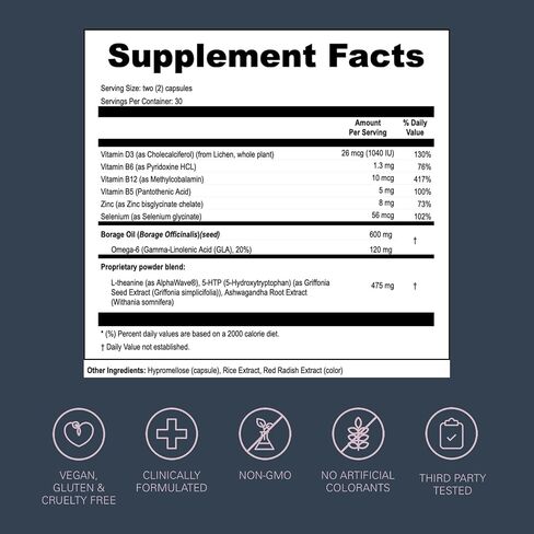 LOONI Balance Beam Mood Complex Supplement | PMS Relief with Ashwagandha, Vitamin B12, Omega-6, Zinc, Nootropics and Minerals | Helps Support Stress, Hormone Balance and Cravings | 60 Vegan Capsules in Saudi Arabia