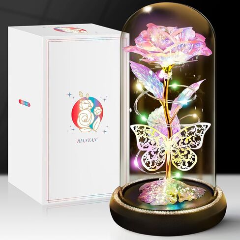 Birthday Gifts for Women Wife Her, Butterfly Rose Light Up Preserved Rose in Glass Dome, Eternal Rose Light Gifts for Birthday Anniversary, Rose Flower Women Gifts for Women Mom Girlfriend(Blue) in Saudi Arabia