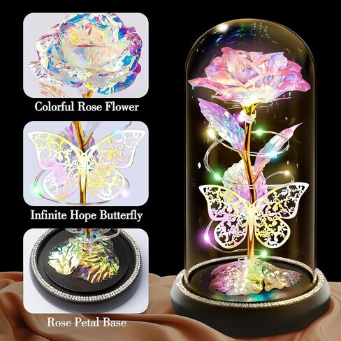 Birthday Gifts for Women Wife Her, Butterfly Rose Light Up Preserved Rose in Glass Dome, Eternal Rose Light Gifts for Birthday Anniversary, Rose Flower Women Gifts for Women Mom Girlfriend(Blue) in Saudi Arabia